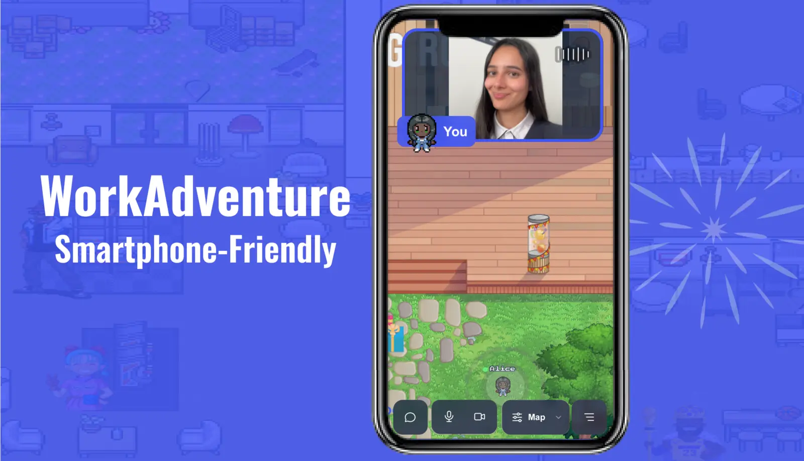 WorkAdventure 1.25 properly displays your vertical webcam on your smartphone.