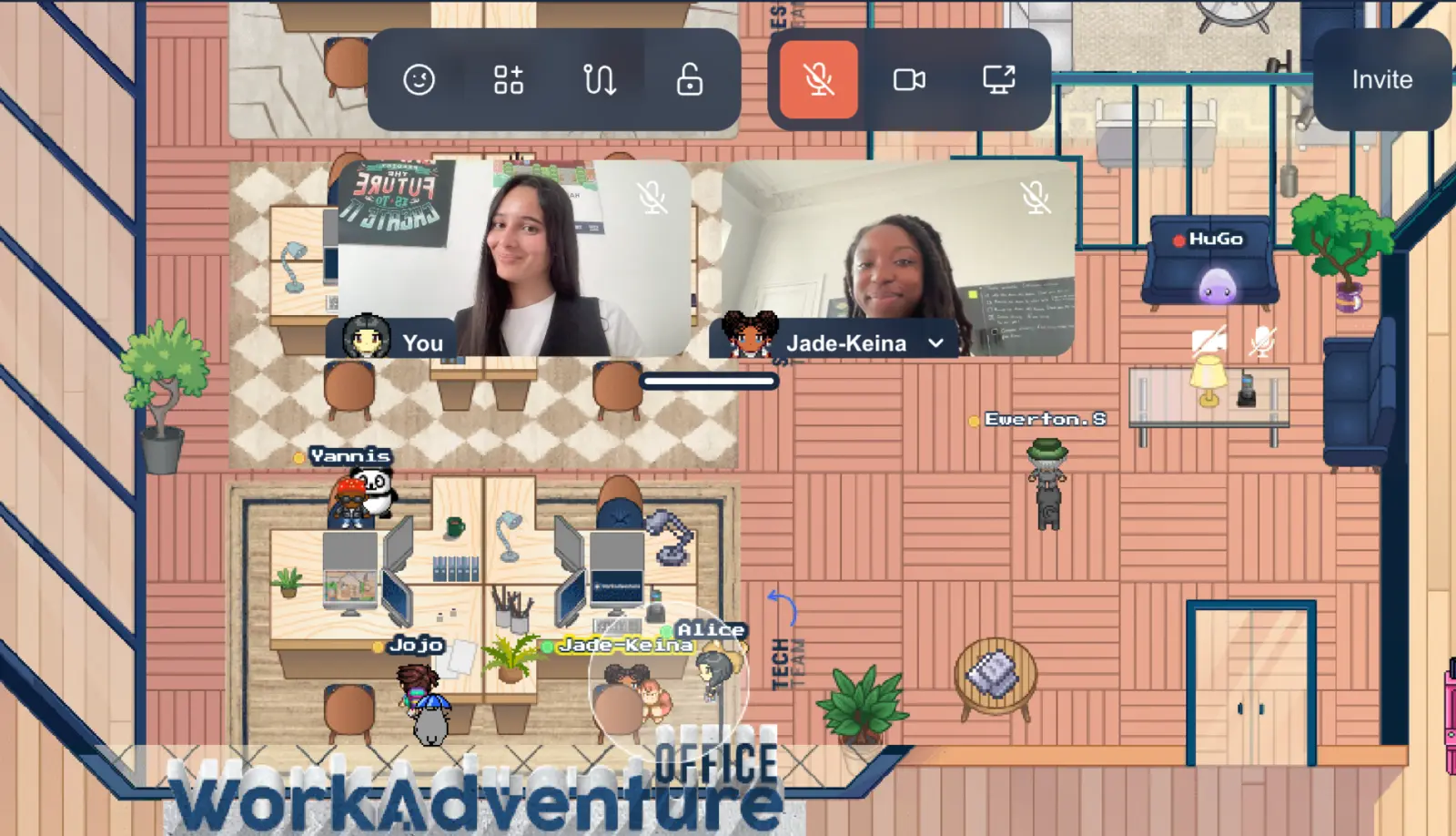 WorkAdventure 1.25 displays the webcams on top of the screen