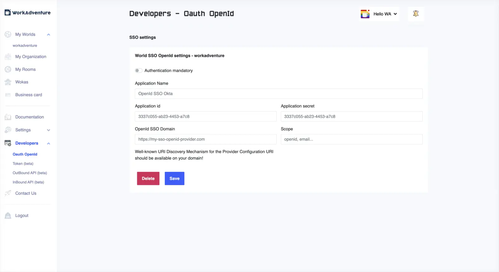OpenID settings