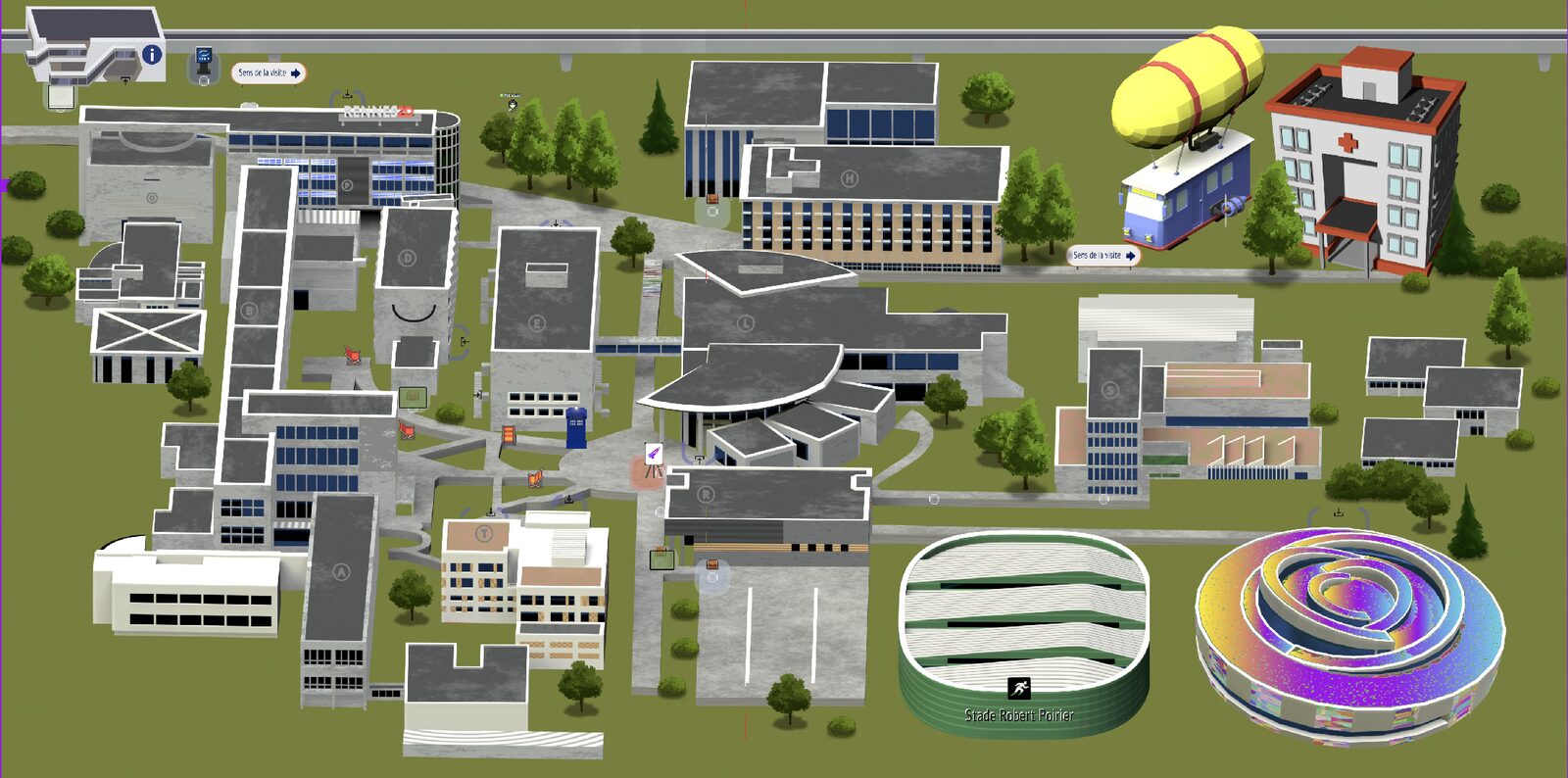 Campus numérique de l’Université de Rennes sur WorkAdventure (réplique du campus en ligne)