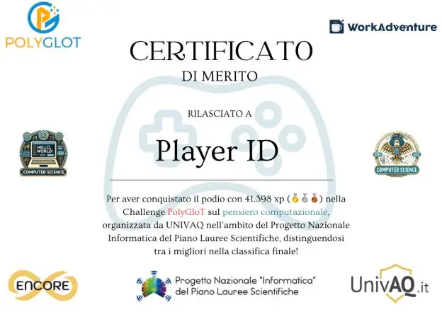 Badge de récompense WorkAdventure validation d’un parcours d’apprentissage terminé badge ou certificat
